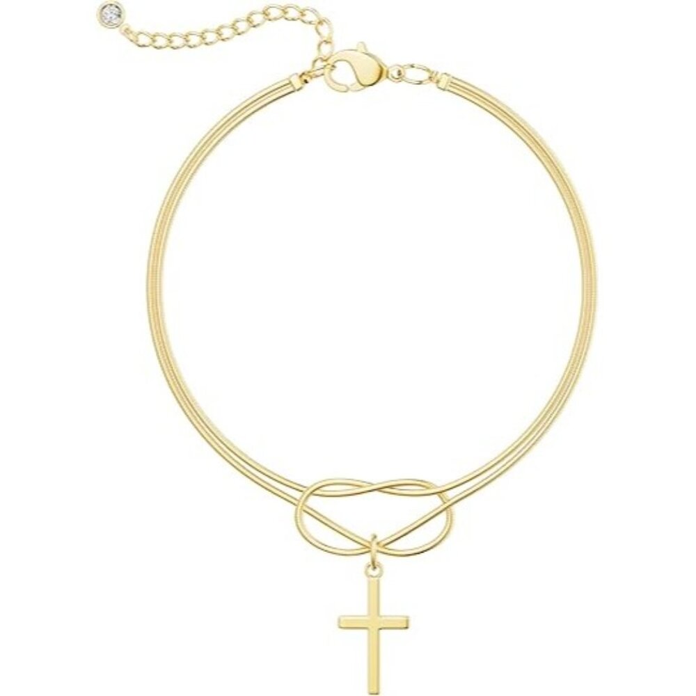 925 Sterling Silver CZ Bracelet - Snake Knot Cross Bracelet Gold